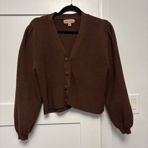 Philosophy Brown Button-Up Cropped V-Neck Knit Cardigan - Medium